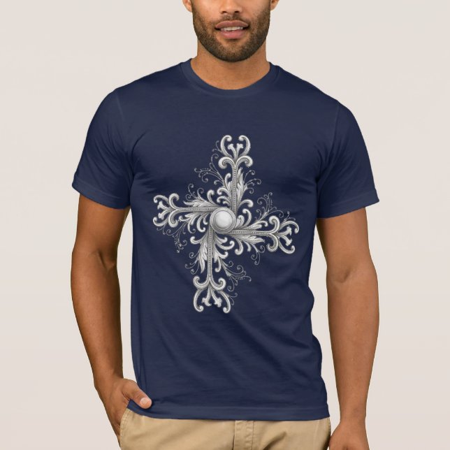 Silber-Filigran-Perlen-Vierblatt T-Shirt (Vorderseite)