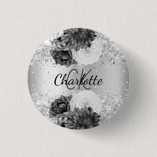 Silber floriert elegante Namensmarke Button