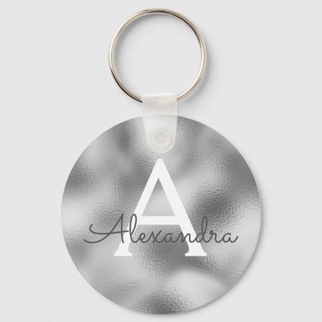 Silber-Folie und Sparkle-Monogramm Schlüsselanhänger (Vorderseite)