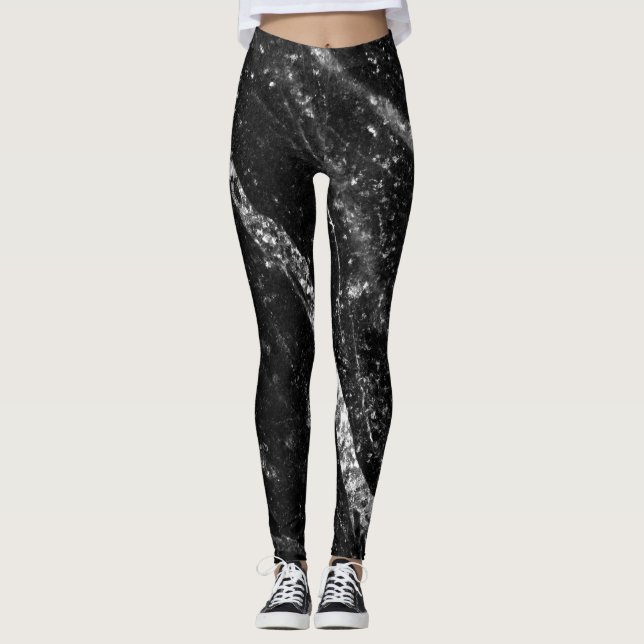 Silber funkelnd Linie auf schwarzem Rock abstrakt Leggings (Vorderseite)