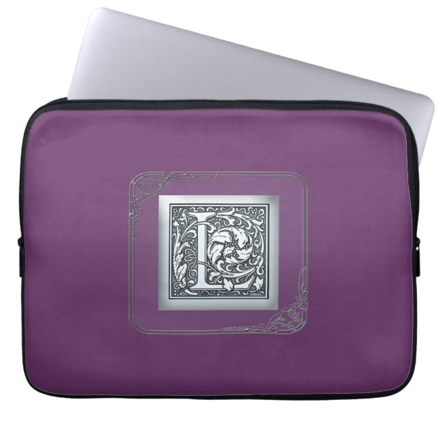 silber geblüht Monogramm - L Laptopschutzhülle (Vorderseite)
