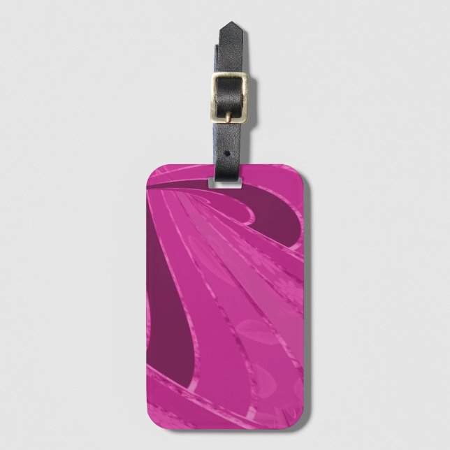 Silber gekrümmte Linien, rosa abstrakt Gepäckanhänger (Vorderseite Vertikal)