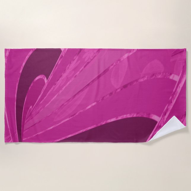Silber gekrümmte Linien, rosa abstrakt Strandtuch (Vorderseite)