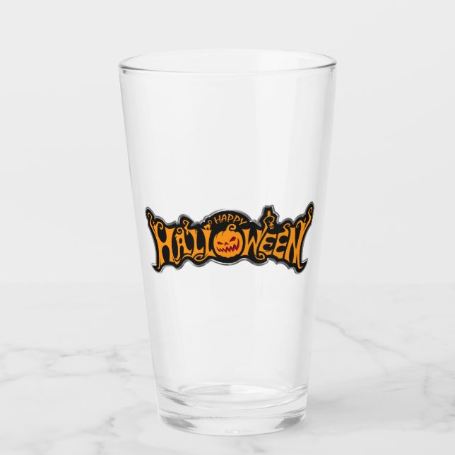 Silber gerahmter Frohe Halloween Rubin-Augen-Kürbi Glas (Vorderseite)