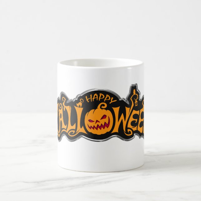 Silber gerahmter Frohe Halloween Rubin-Augen-Kürbi Kaffeetasse (Mittel)