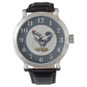 Silber geschnürter Wyandotte Hahn Barnboards Armbanduhr