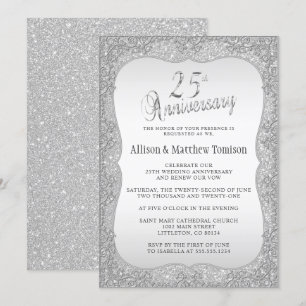 Silber Glitter 25. Hochzeitsjubiläum DIY Text Einladung