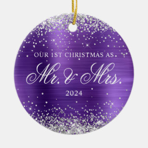 Silber Glitter Amethyst Folie 1. Weihnachten Foto Keramik Ornament