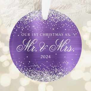 Silber Glitter Amethyst Folie 1. Weihnachten Foto Ornament