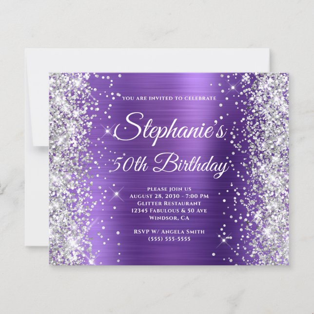 Silber Glitter Amethyst Folie 50. Geburtstag (Vorderseite)