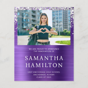 Silber Glitter Amethyst Folie Foto Abschluss Flyer