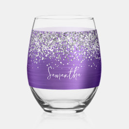 Silber Glitter Amethyst Glam Name Weinglas Ohne Stiel