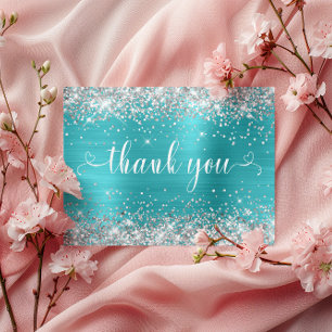 Silber Glitter Aqua Blau Sweet 16 Herzen Dankeschö Postkarte