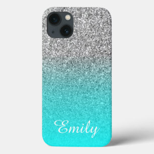 Silber Glitter Aqua Ombre Personalisiert Case-Mate iPhone Hülle