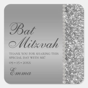 Silber Glitter Bat Mitzvah Quadratischer Aufkleber