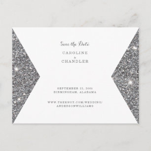 Silber Glitter-Bild Hochzeit Save the Date Postkarte