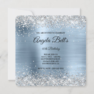Silber Glitter Blass Blau Folie Fancy Monogramm Einladung