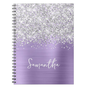 Silber Glitter Blasslila Glam Schriftname Notizblock