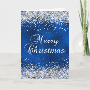 Silber Glitter Blau Glas Folie Frohe Weihnachten Karte