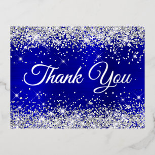 Silber Glitter Blau Ombre 21. Geburtstag Danke Folie Einladungspostkarte