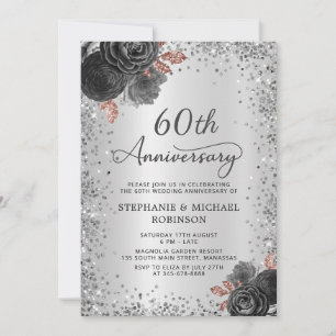 Silber-Glitter-Blumenmuster zur 60. Hochzeitstag-F Einladung
