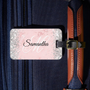Silber Glitter Blush Rosa Marmor Gepäckanhänger