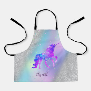 Silber-Glitter-Bokeh-Holografisches Einhorn Schürze
