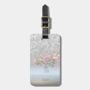 Silber-Glitter-Bokeh-Ombre, Vögel - Personalisier Gepäckanhänger