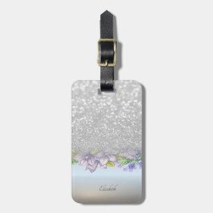 Silber Glitter Bokeh Ombre, Wasserfarben Blumen Gepäckanhänger