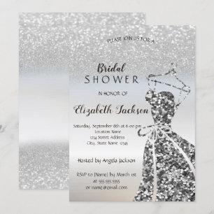 Silber-Glitter-Bokeh, Pailletten-Kleid Brautparty Einladung