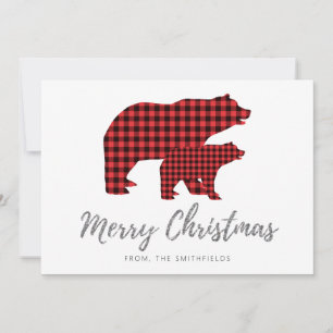 Silber Glitter Buffalo Karo Bär Weihnachten