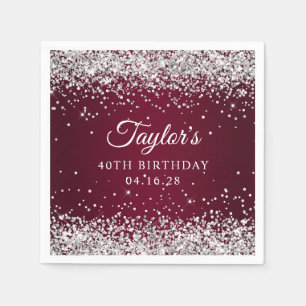 Silber Glitter Burgunder Ombre 40. Geburtstag Serviette