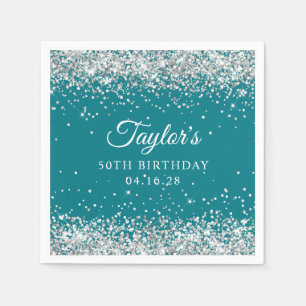 Silber Glitter Dark Türkis 50. Geburtstag Serviette