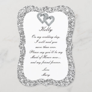 Silber Glitter Diamant Herzen Ehrenjungfer Karte
