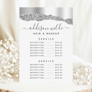 Silber Glitter Diamonds Glam Service Preisliste Menükarte