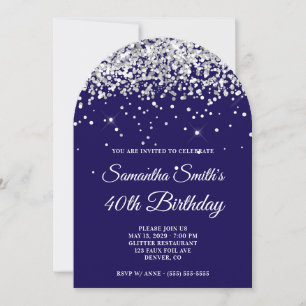 Silber Glitter Dunkelblau Foto 40. Geburtstag Einladung