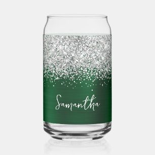 Silber Glitter Dunkelgrün Glam Name Dosenglas
