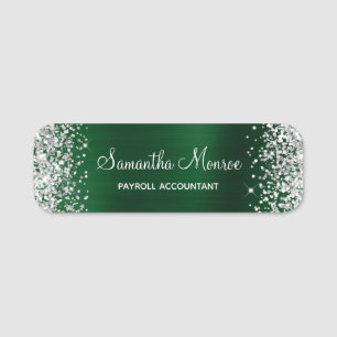 Silber Glitter Dunkelgrüne Folie Name Titel Namensschild