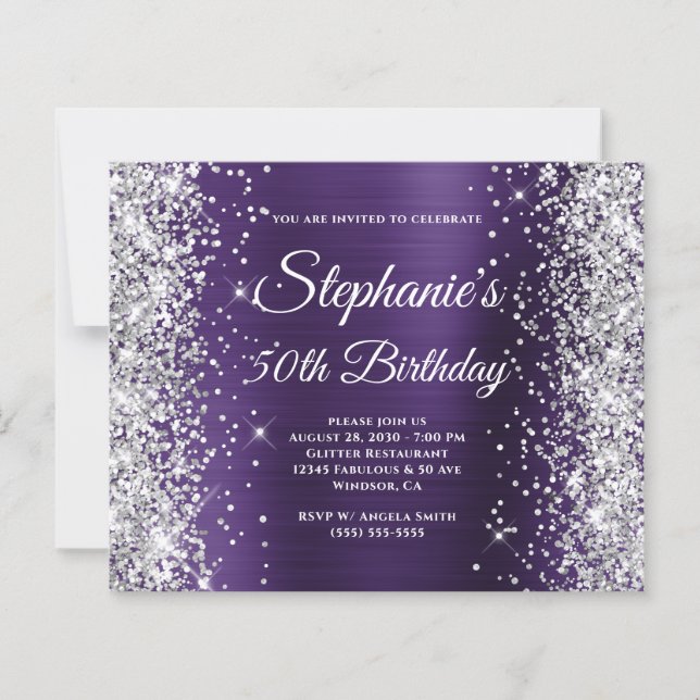 Silber Glitter Dunkelviolett Folie 50. Geburtstag (Vorderseite)