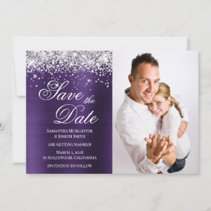 Silber Glitter Dunkelviolette Folien Foto Save The Date