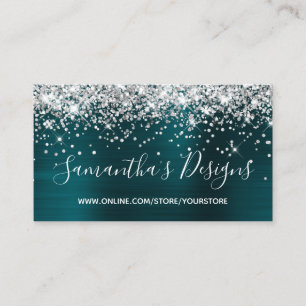 Silber Glitter Dunkles Türkis Folie Online Shop Visitenkarte