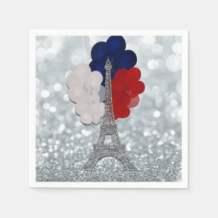 Silber Glitter Eiffelturm Rot Weiß Blau Party Serviette