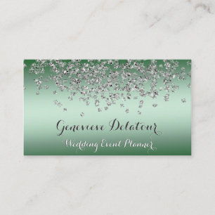 Silber Glitter Elegant Smaragd Eventplaner Visitenkarte