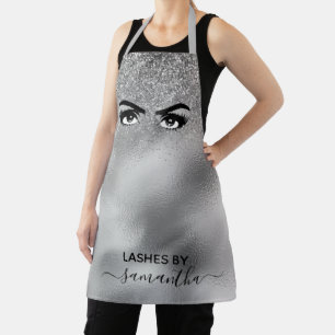 Silber-Glitter-Eye-Wimpern-Handschrift-Monogramm Schürze