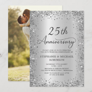 Silber-Glitter-Foto 25. Hochzeitstag Einladung