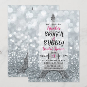 Silber Glitter Funkeln Eiffelturm Brunch Champagne Einladung