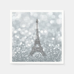 Silber Glitter Funkeln Paris Eiffelturm Glamour Serviette