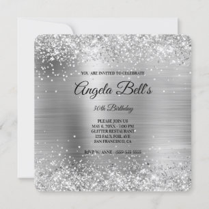 Silber Glitter Gebürstetes Metall Fantasie-Monogra Einladung