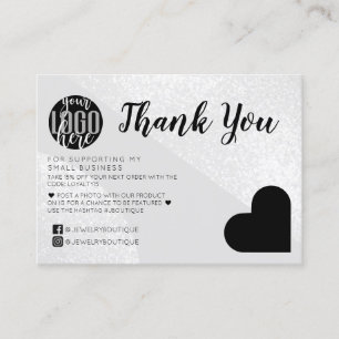 Silber Glitter Geo Herz Logo Kunde Danke Visitenkarte