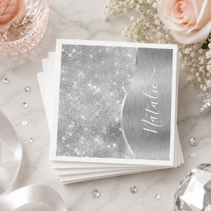 Silber Glitter Glam Bling Personalisierte Metallis Serviette